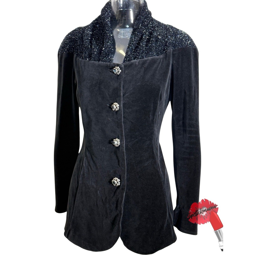 Vintage Elena & Dion De Larocca Blazer Women 44 Black Jacket Party Festive Italy